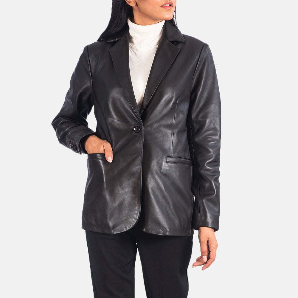 Women Black 04 Leather Blazer