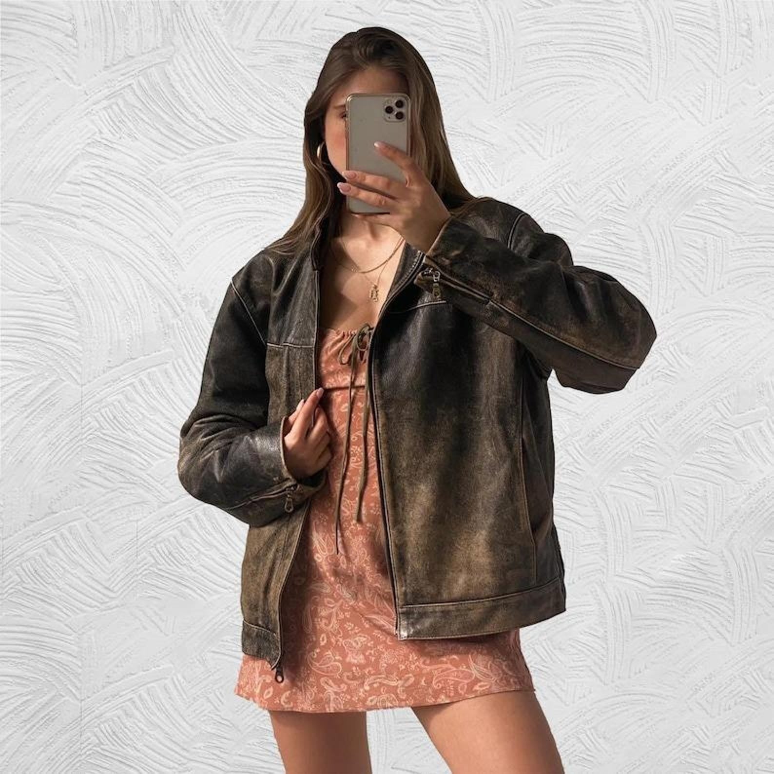 Women Vintage Oversized Leather Jacket