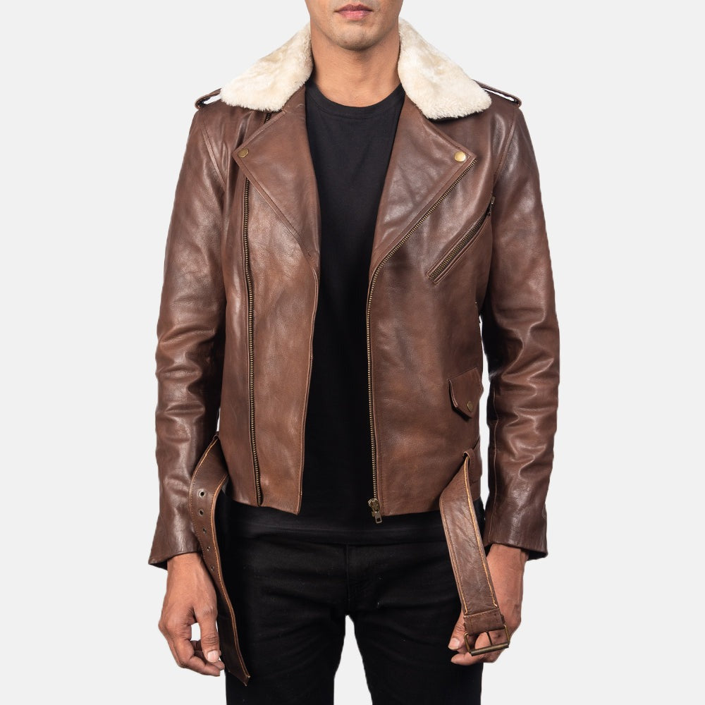 Brown Leather Biker Jacket