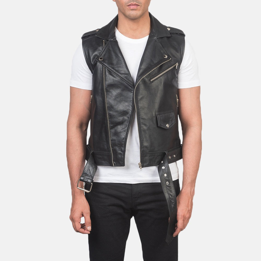 Black Biker Leather Vest