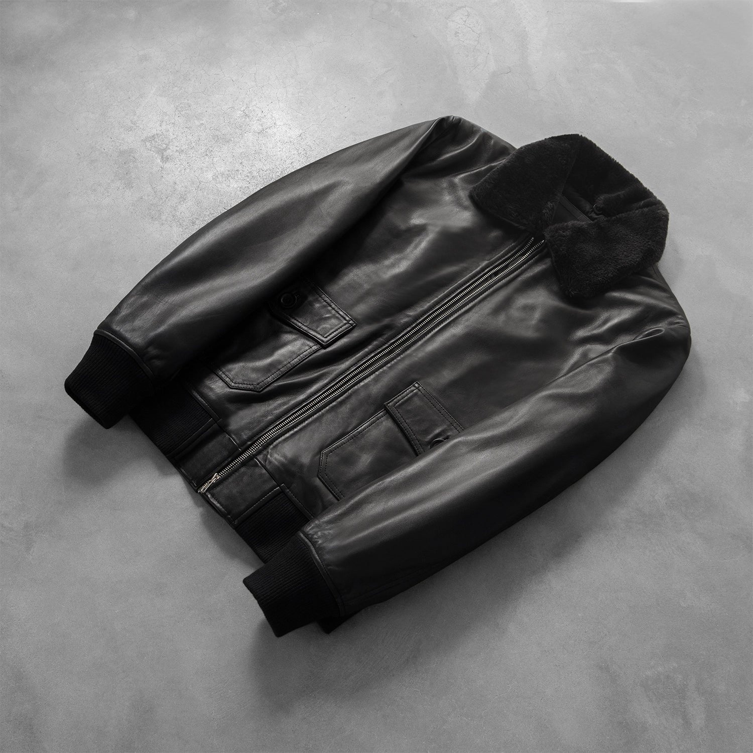 Black Leather Bomber Jacket