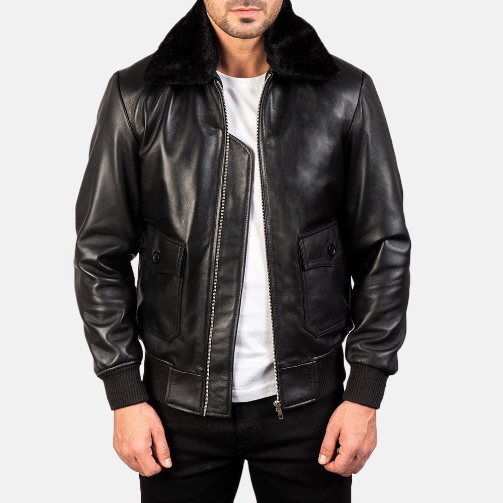 Black Leather Bomber Jacket