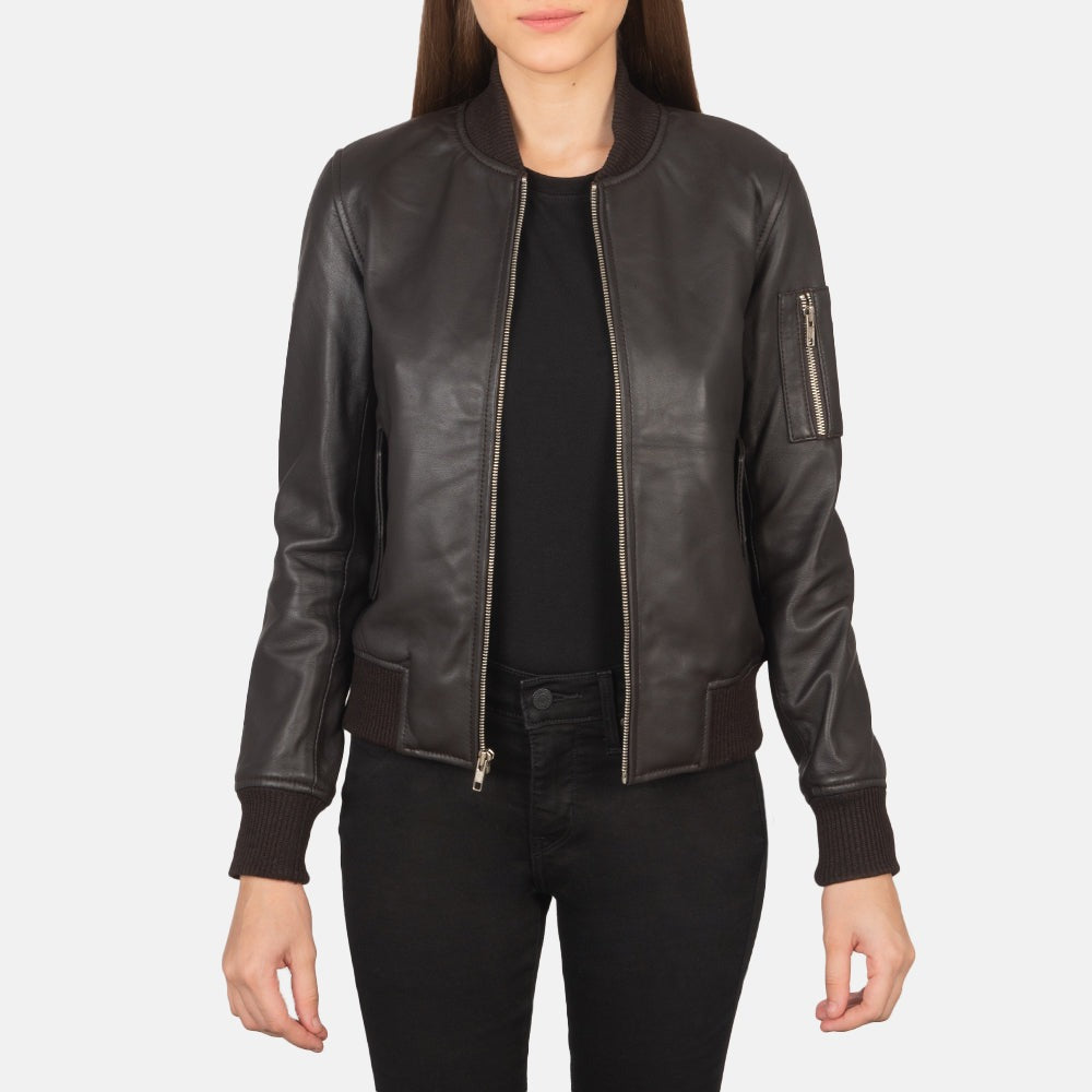 Women Black -02  Bomber  Leather Jacket