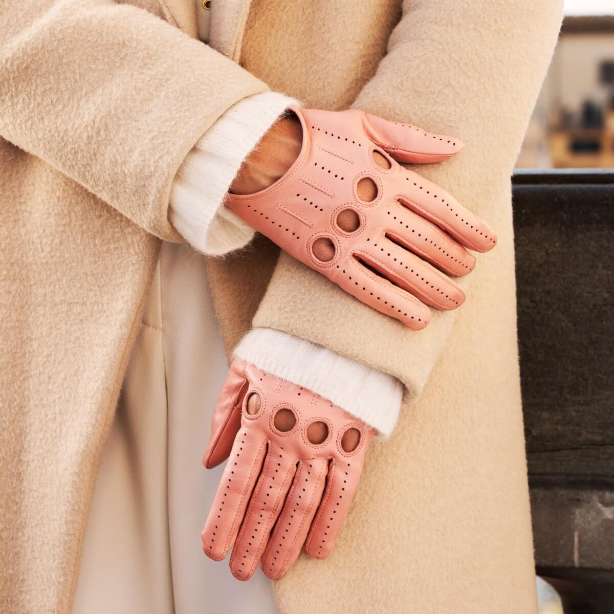 Women Pink Driving Leather Gloves