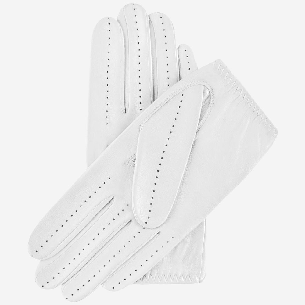 Women White Driving Leather Gloves