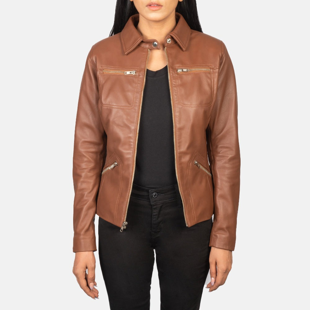 Women Bronze Biker Leather Jacket