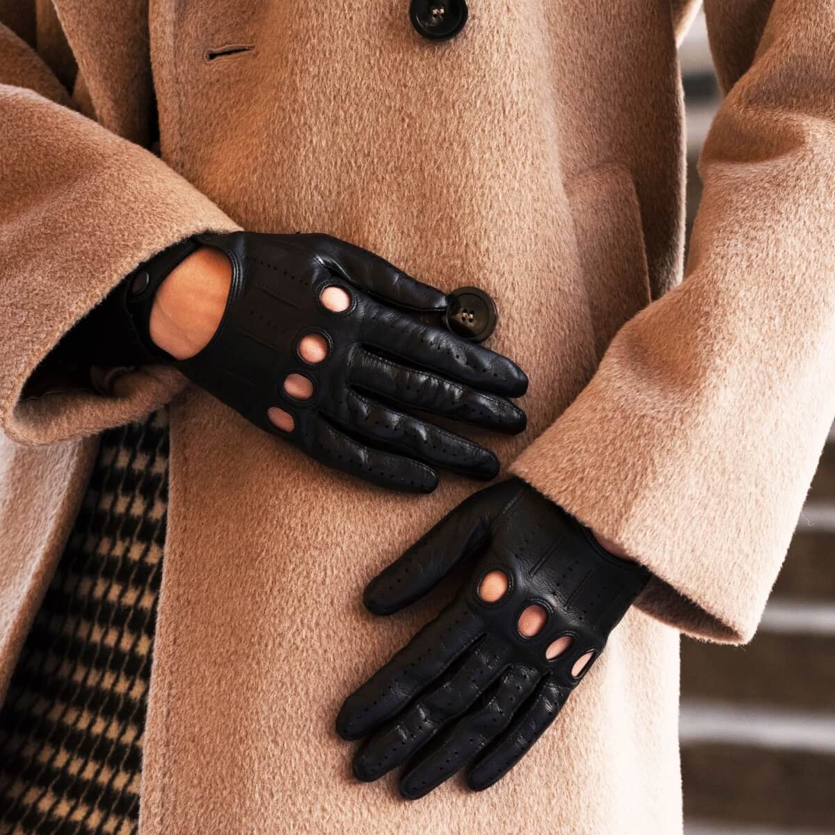 Women Black 02 Driving Leather Gloves