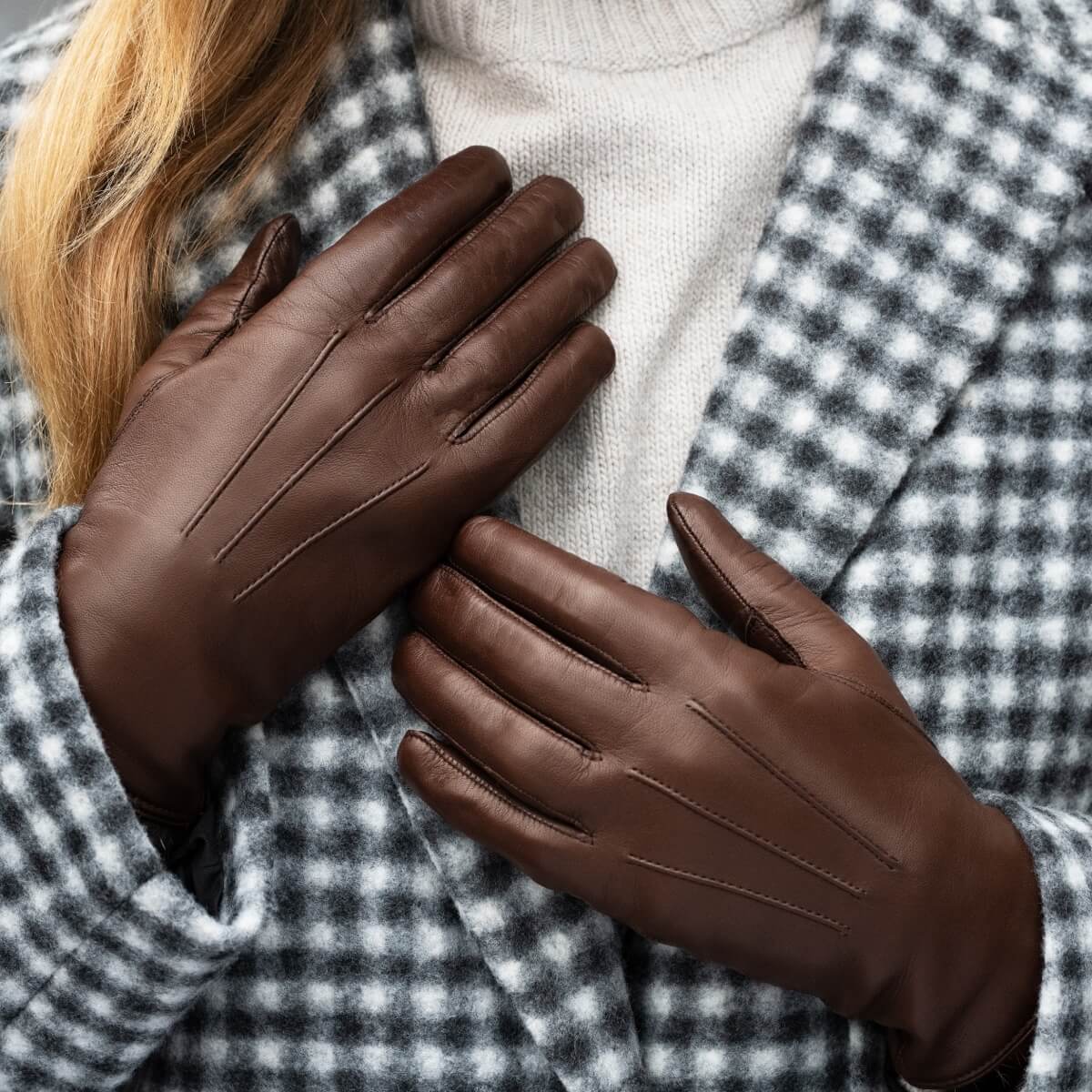 Women Brown Winter Leather Gloves