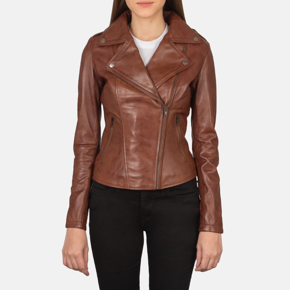 Women Brown Biker Leather Jacket