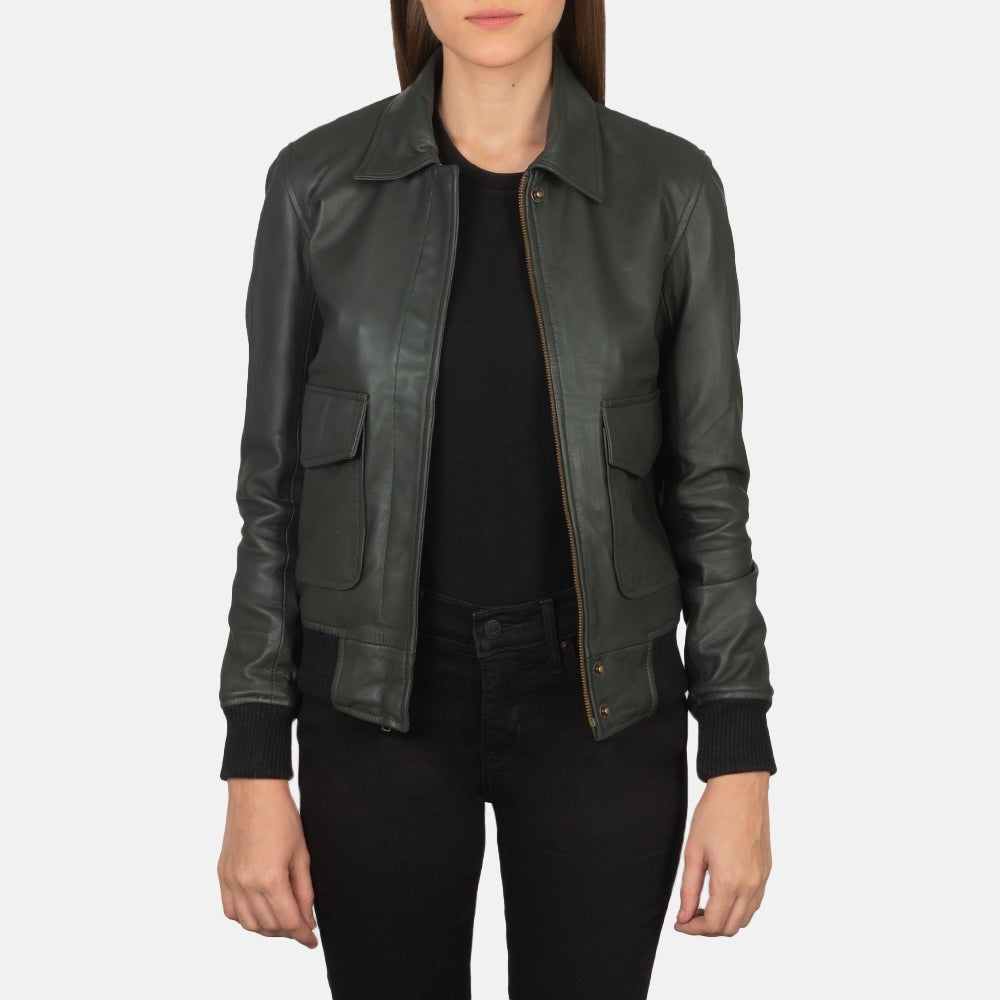Women Black Bomber  Leather Jacket