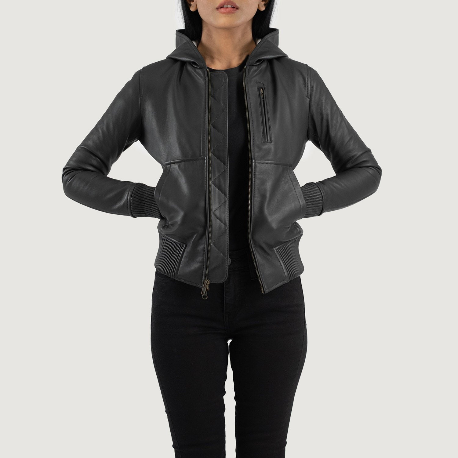 Women Black -06 Bomber  Leather Jacket