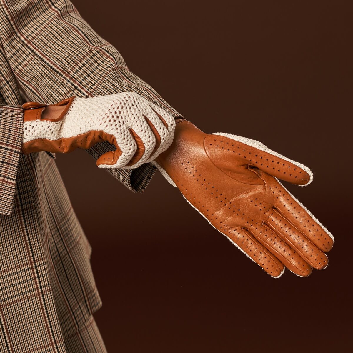 Women Brown Driving Leather Gloves