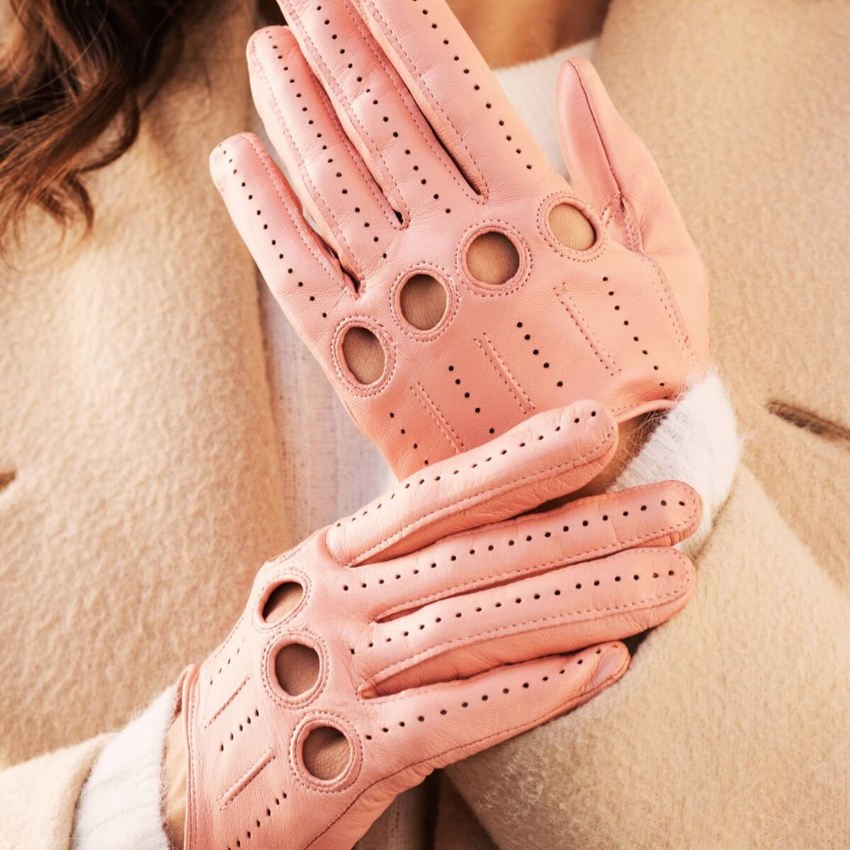 Women Pink Driving Leather Gloves