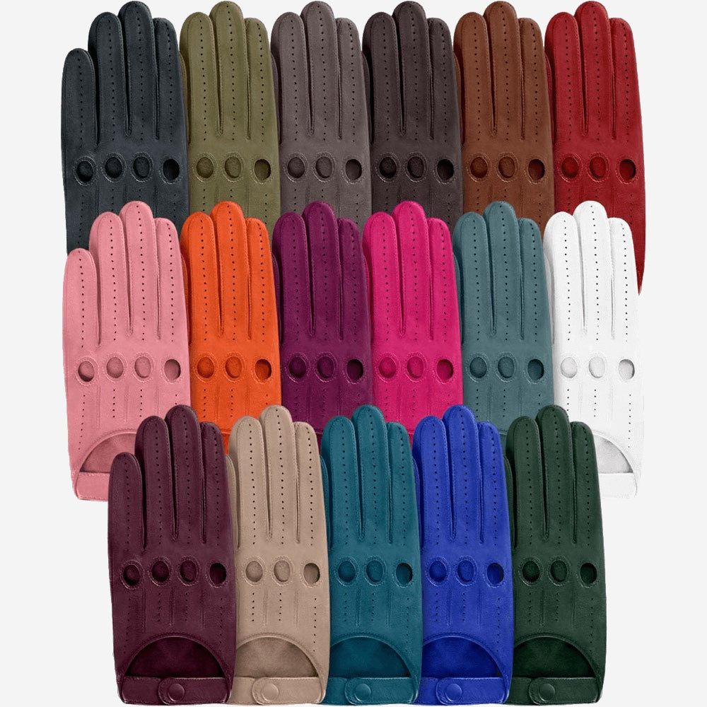 Women White Driving Leather Gloves