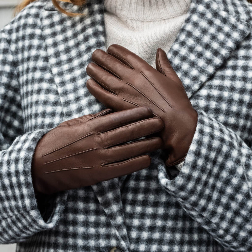 Women Brown Winter Leather Gloves