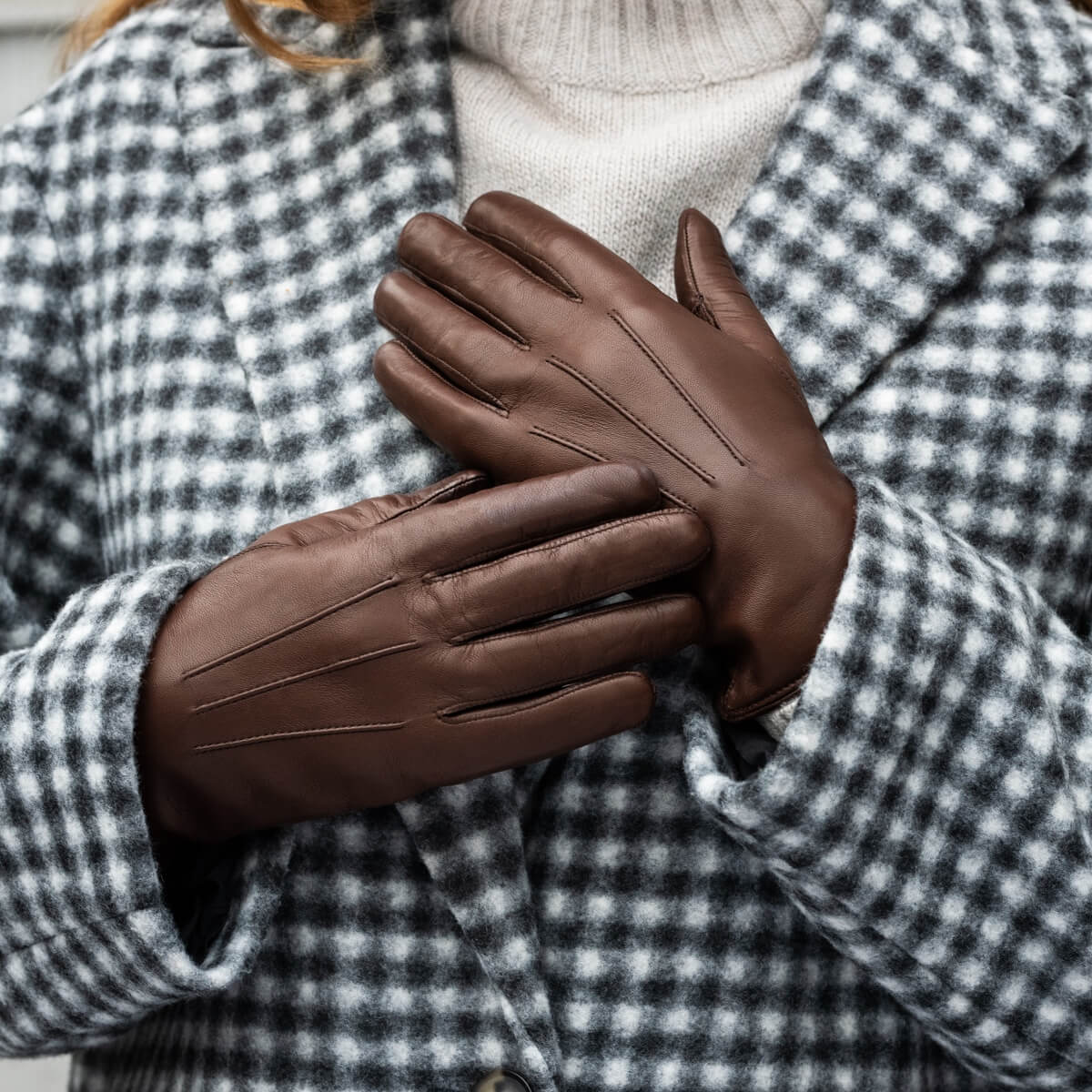 Women Brown Winter Leather Gloves
