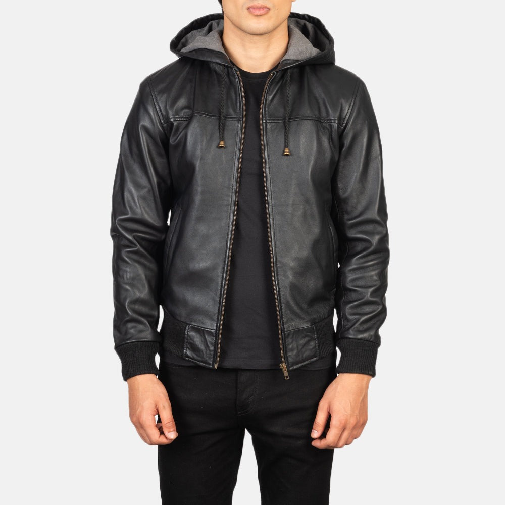 Black Leather Bomber Jacket