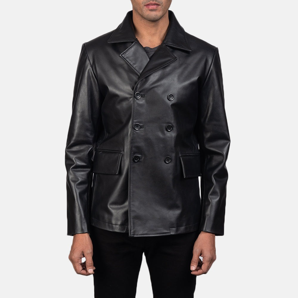 Black Leather Naval Peacoat