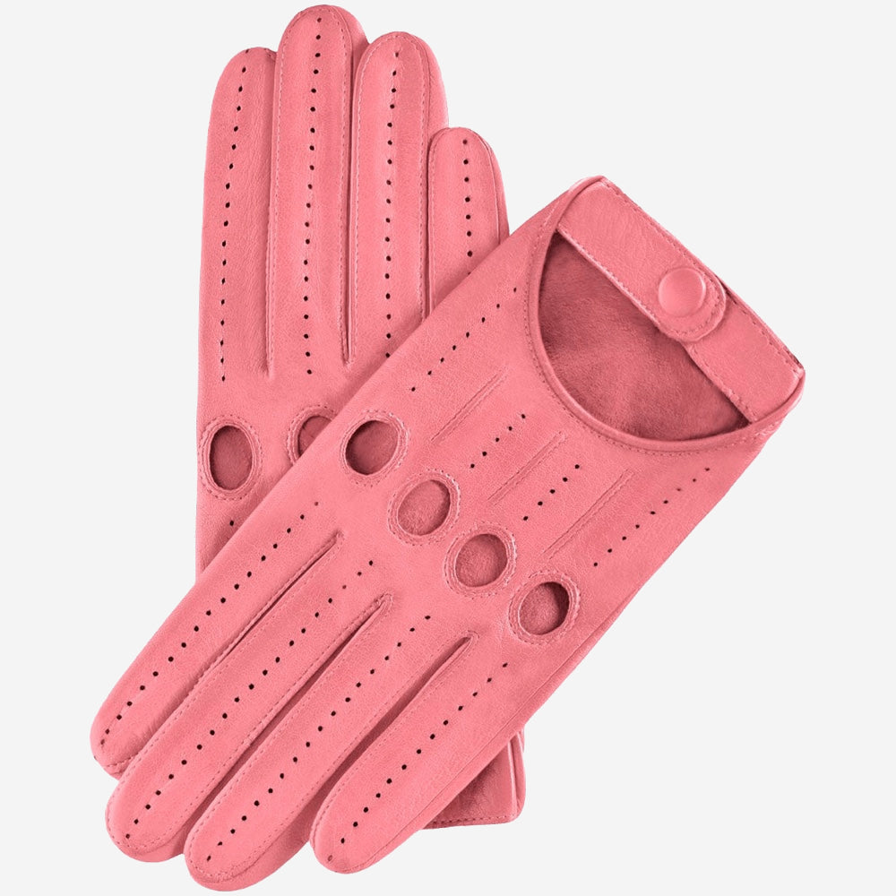 Women Pink Driving Leather Gloves