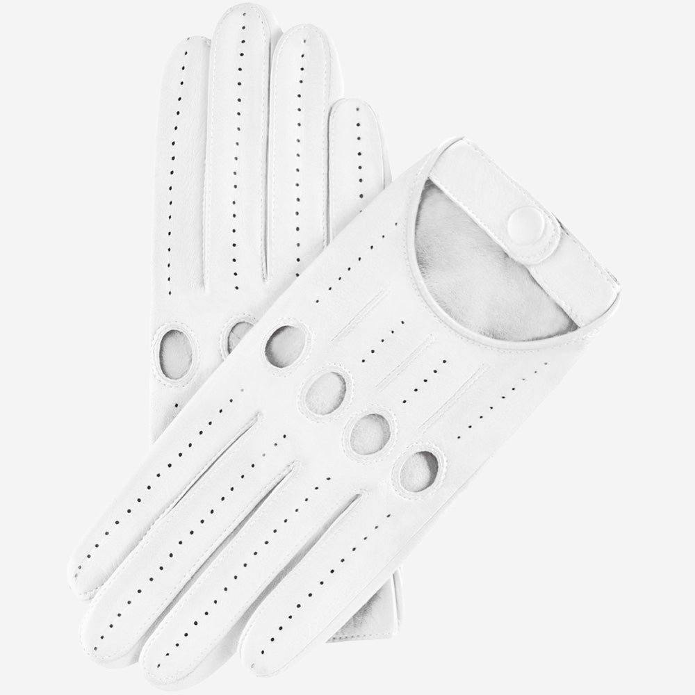 Women White Driving Leather Gloves