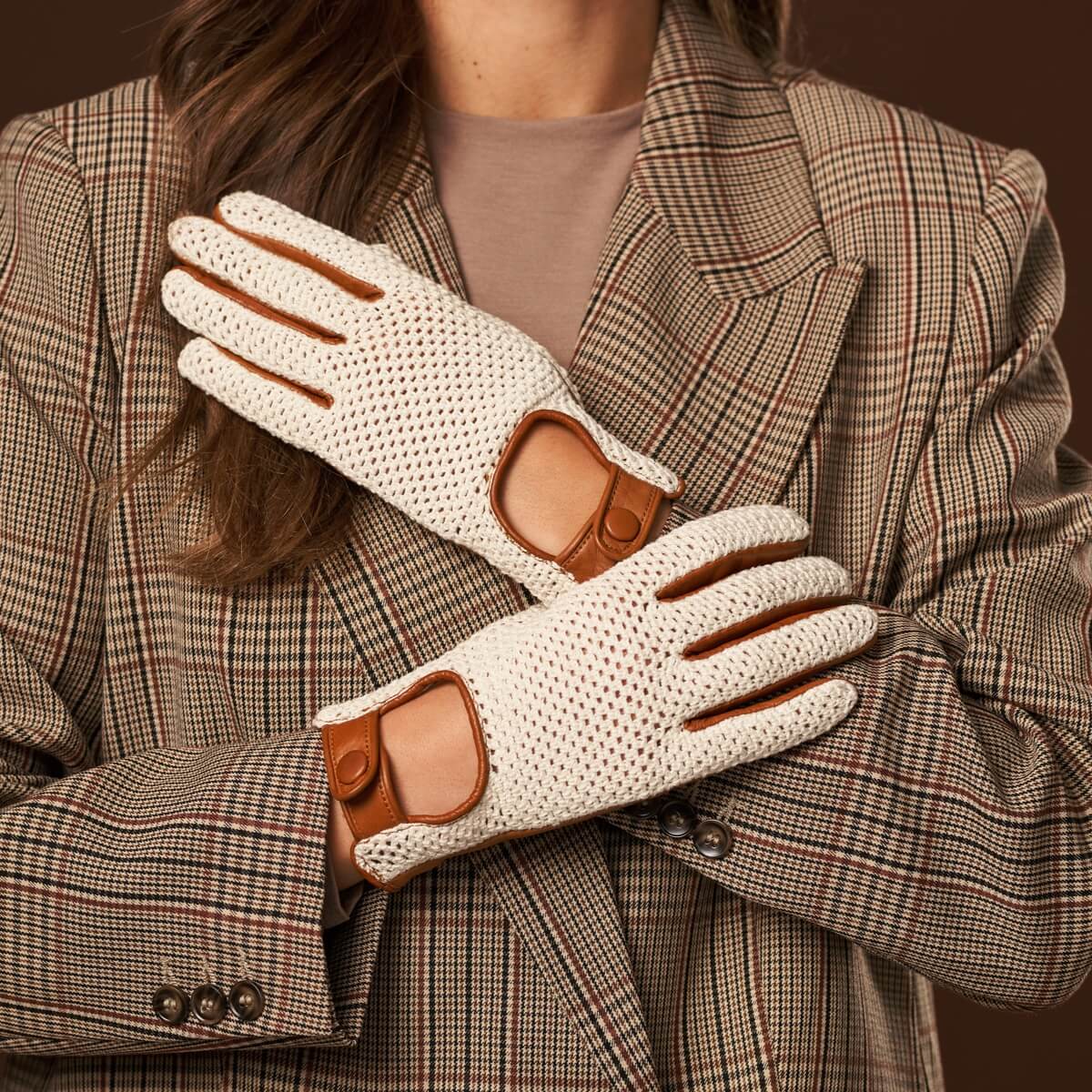 Women Brown Driving Leather Gloves