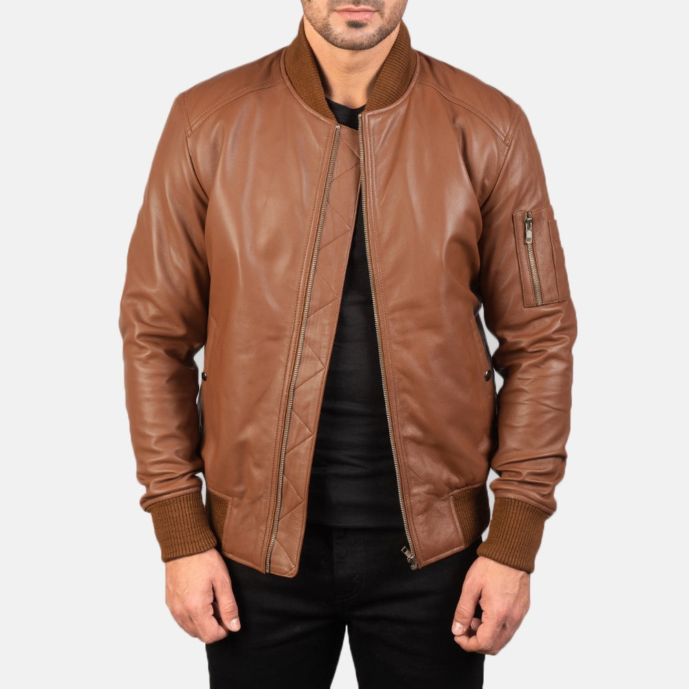 Ma-1 Brown Leather Bomber Jacket