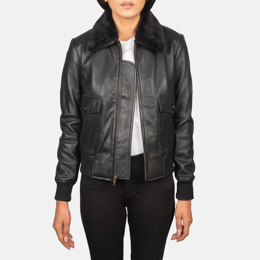 Women Black -04 Bomber  Leather Jacket