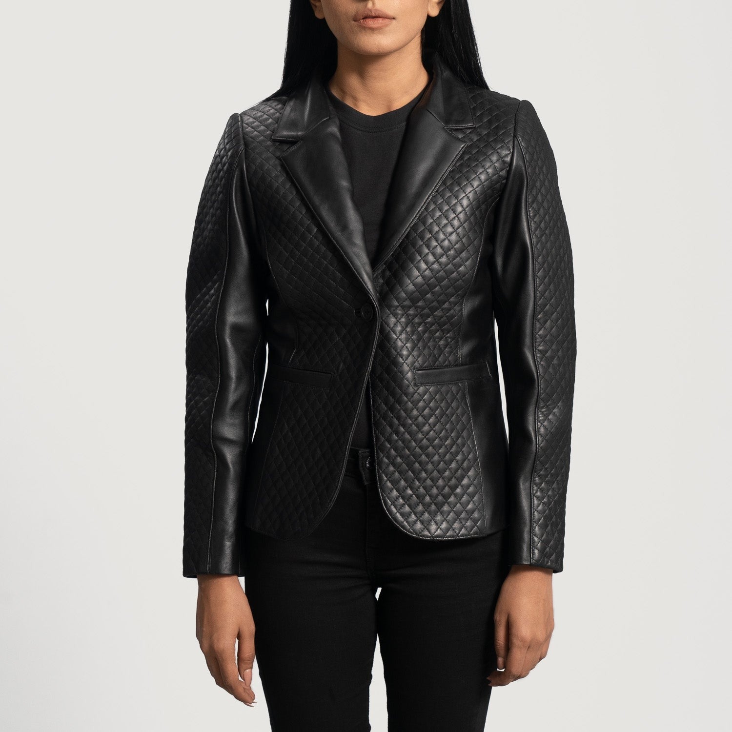 Women Black Leather Blazer