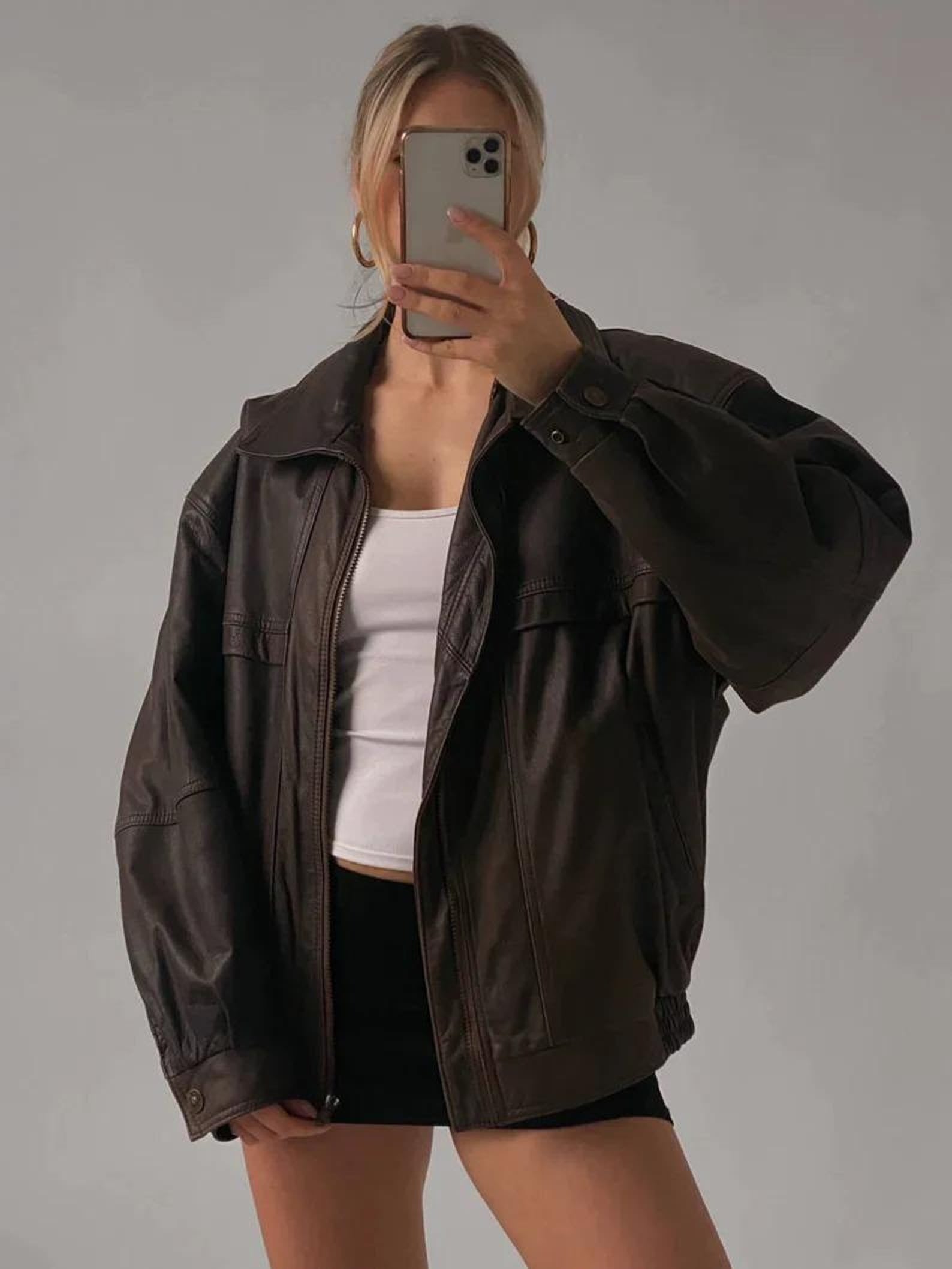 Women Brown 01 Oversized Leather Jacket