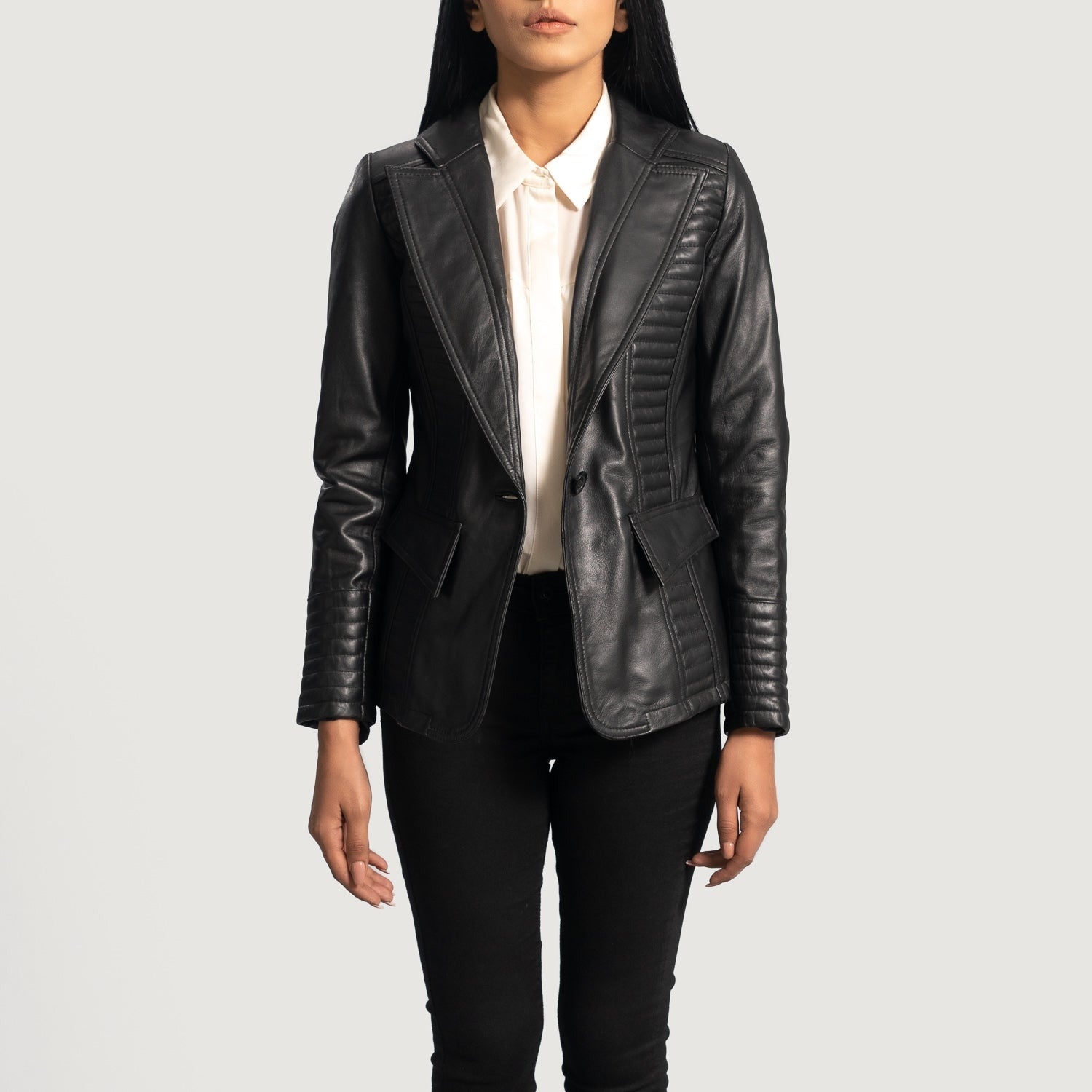 Women Black 02 Leather Blazer