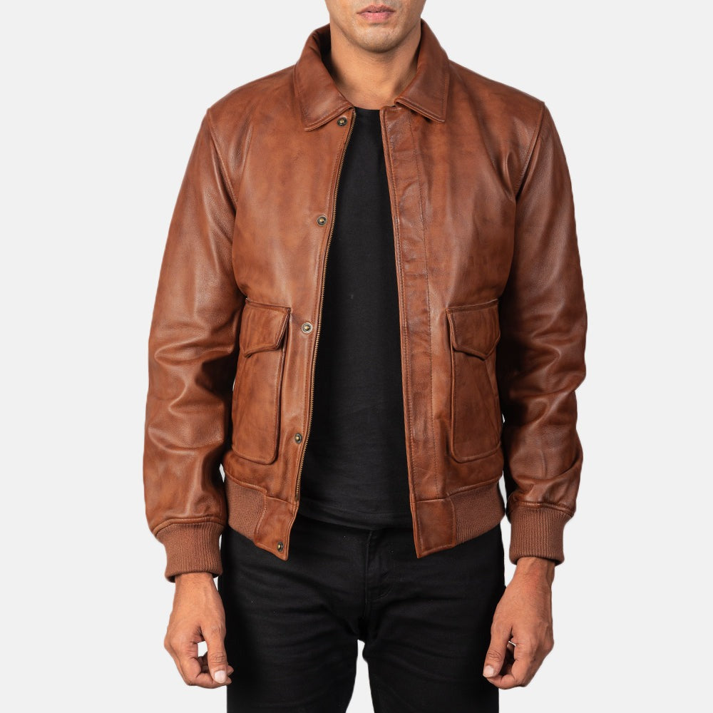 Brown A2 Leather Bomber Jacket