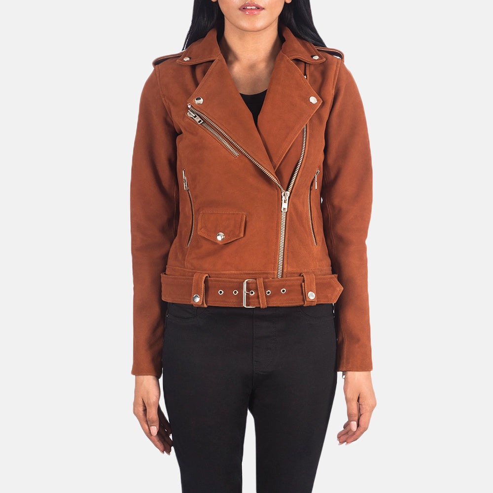 Women Suede Biker Leather Jacket