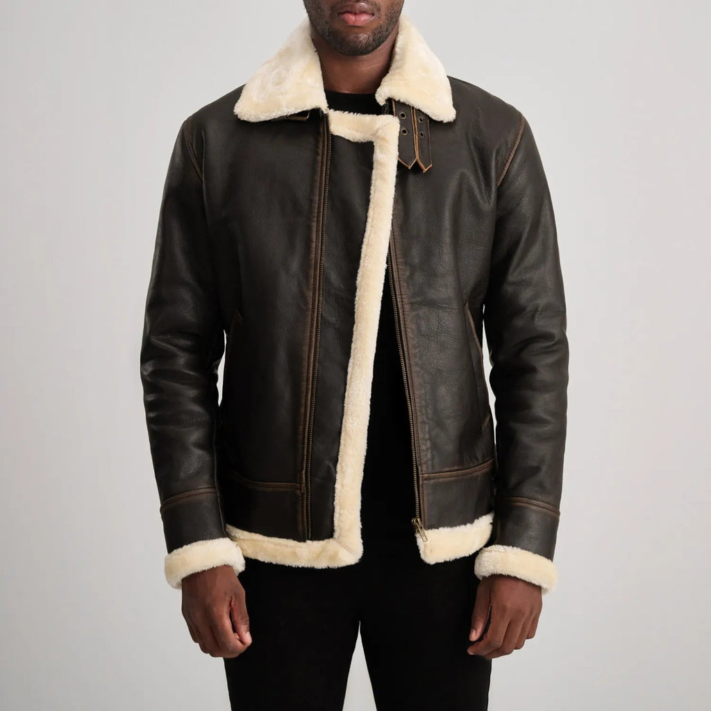 B-3 Brown & Cream Leather Bomber Jacket
