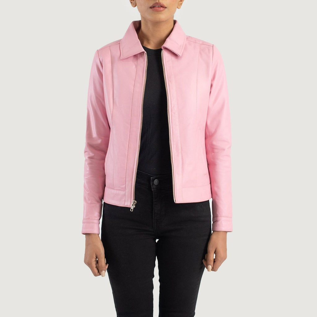 Women Pink Biker Leather Jacket