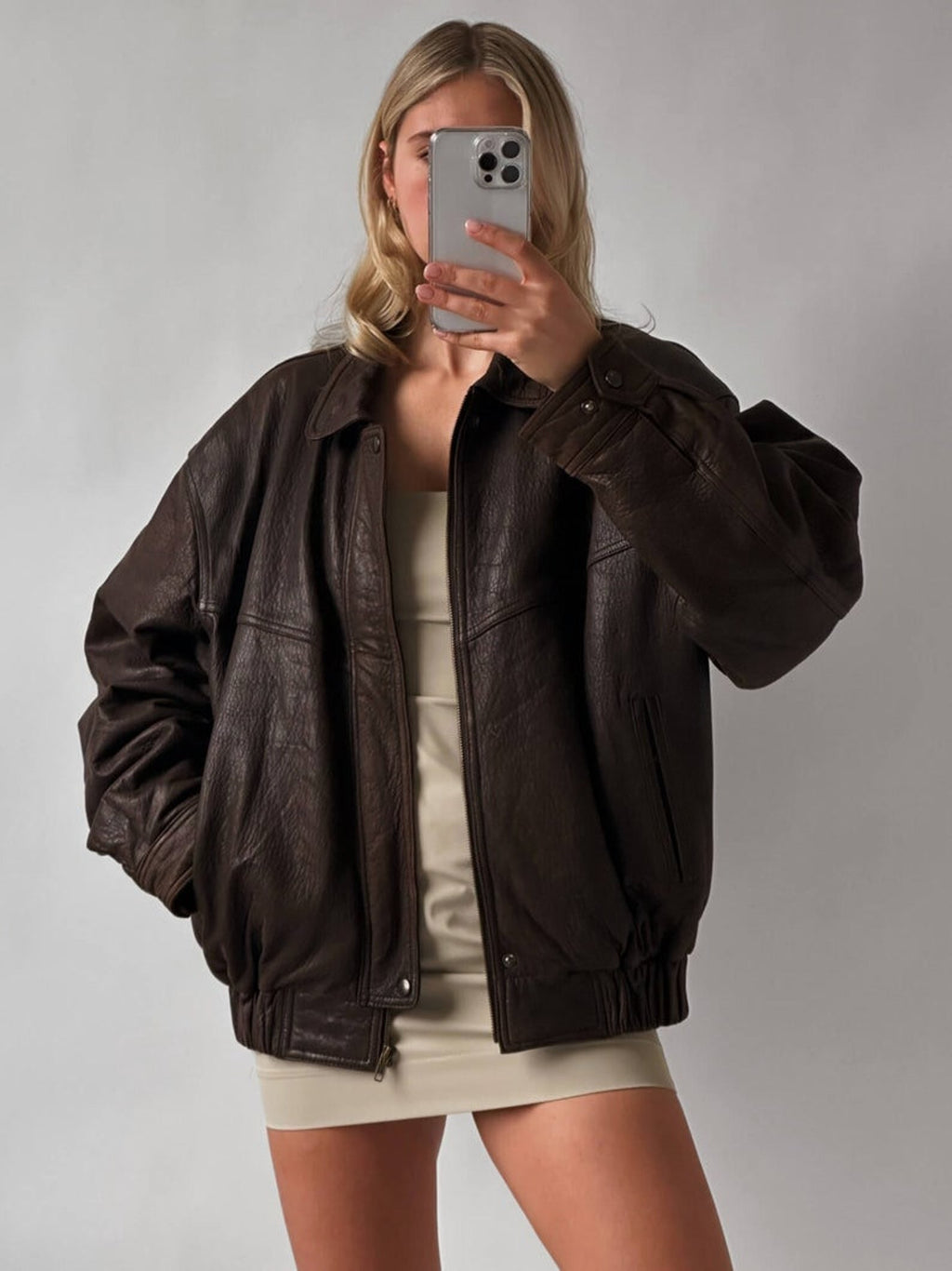 Women Brown Oversized Leather Jacket