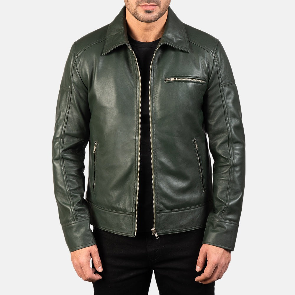 Green Leather Biker Jacket
