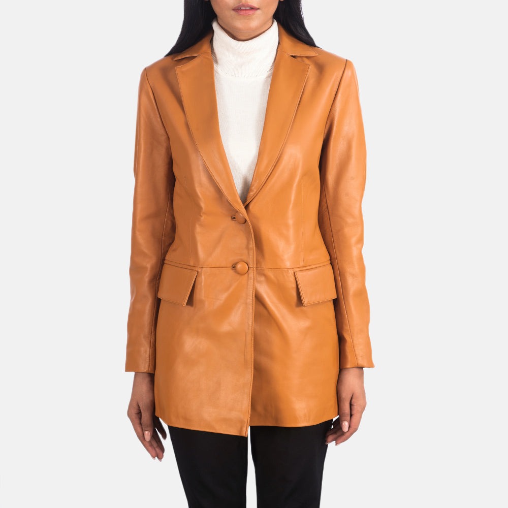 Women Bronze Leather Blazer