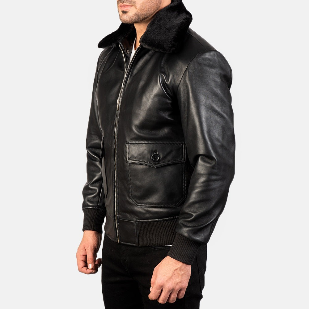 Black Leather Bomber Jacket