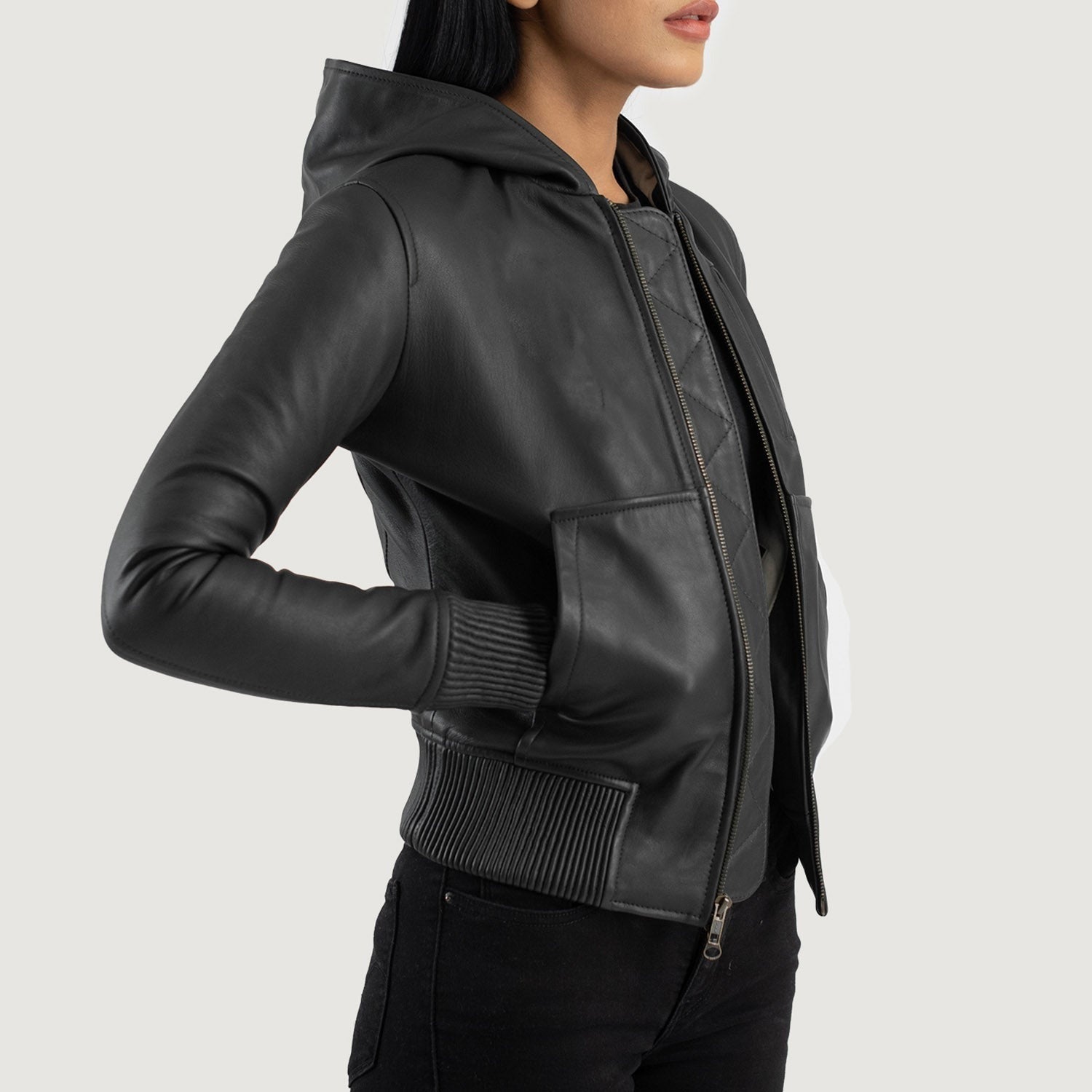 Women Black -06 Bomber  Leather Jacket