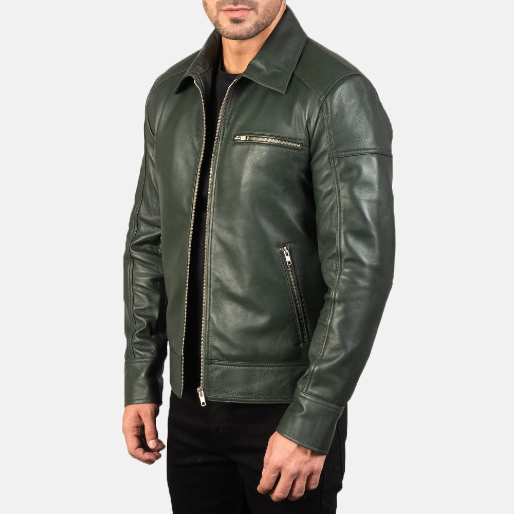 Green Leather Biker Jacket