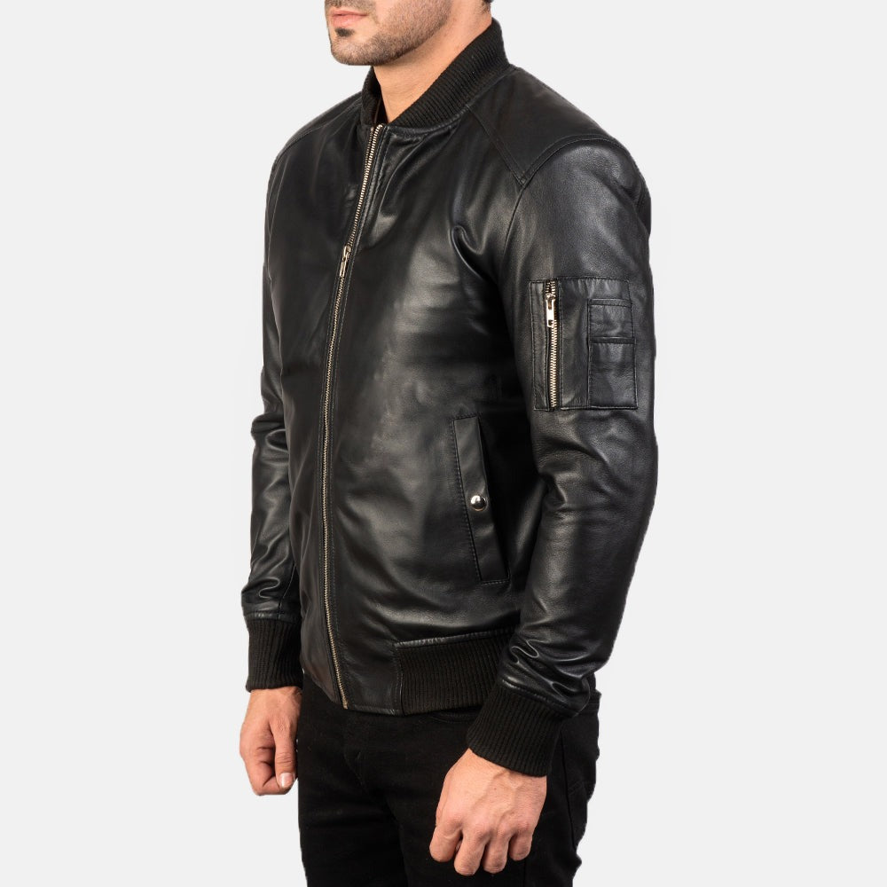 Black Leather Bomber Jacket