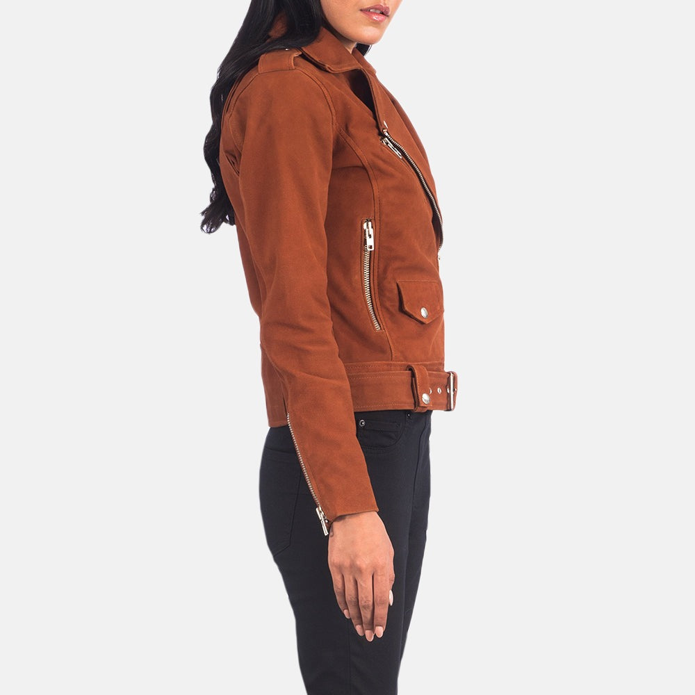 Women Suede Biker Leather Jacket