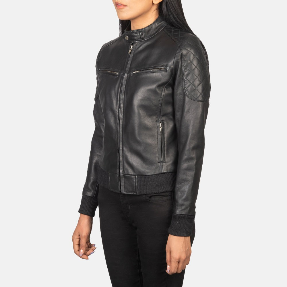 Women Black -05 Bomber  Leather Jacket