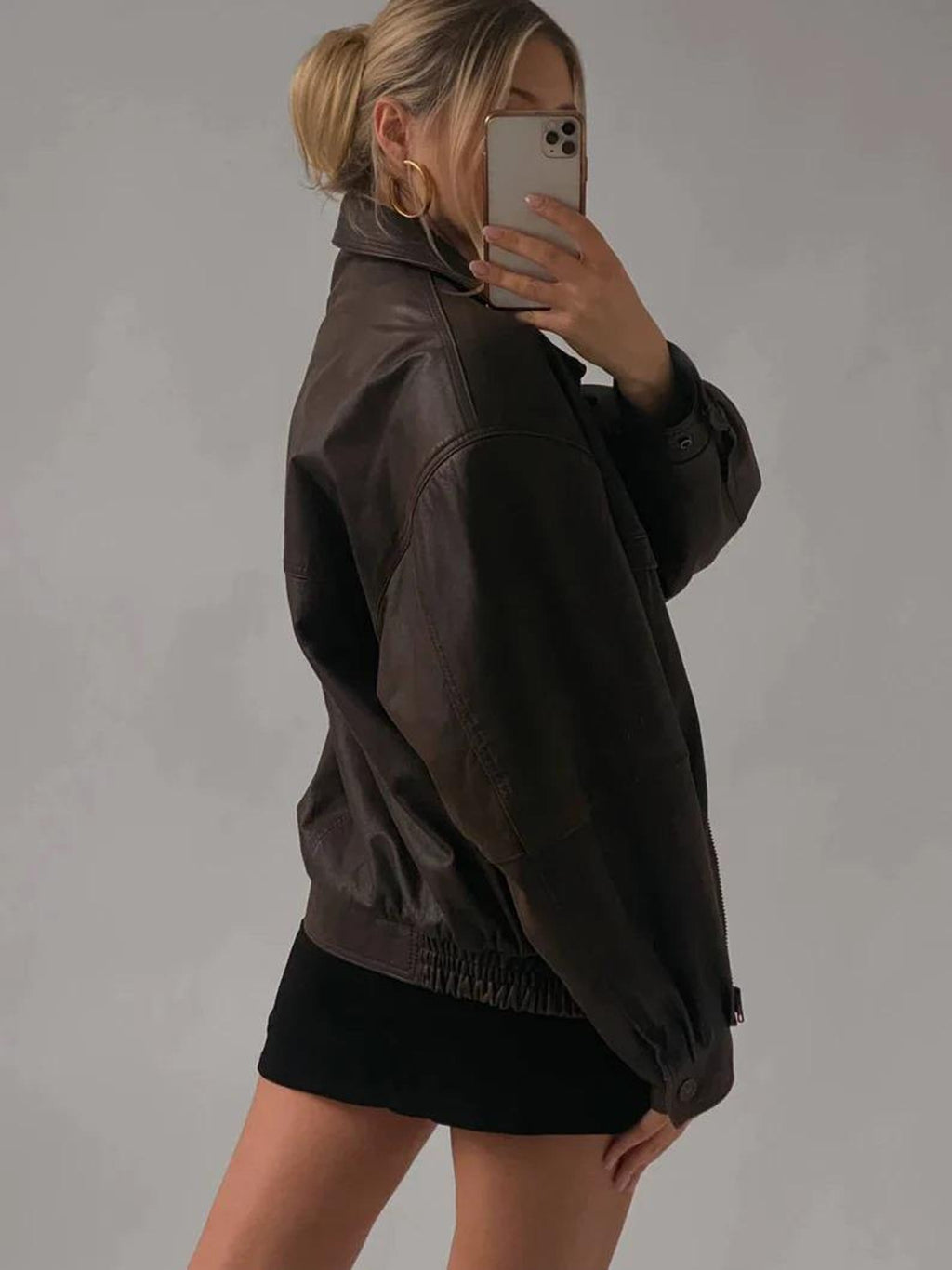 Women Brown 01 Oversized Leather Jacket