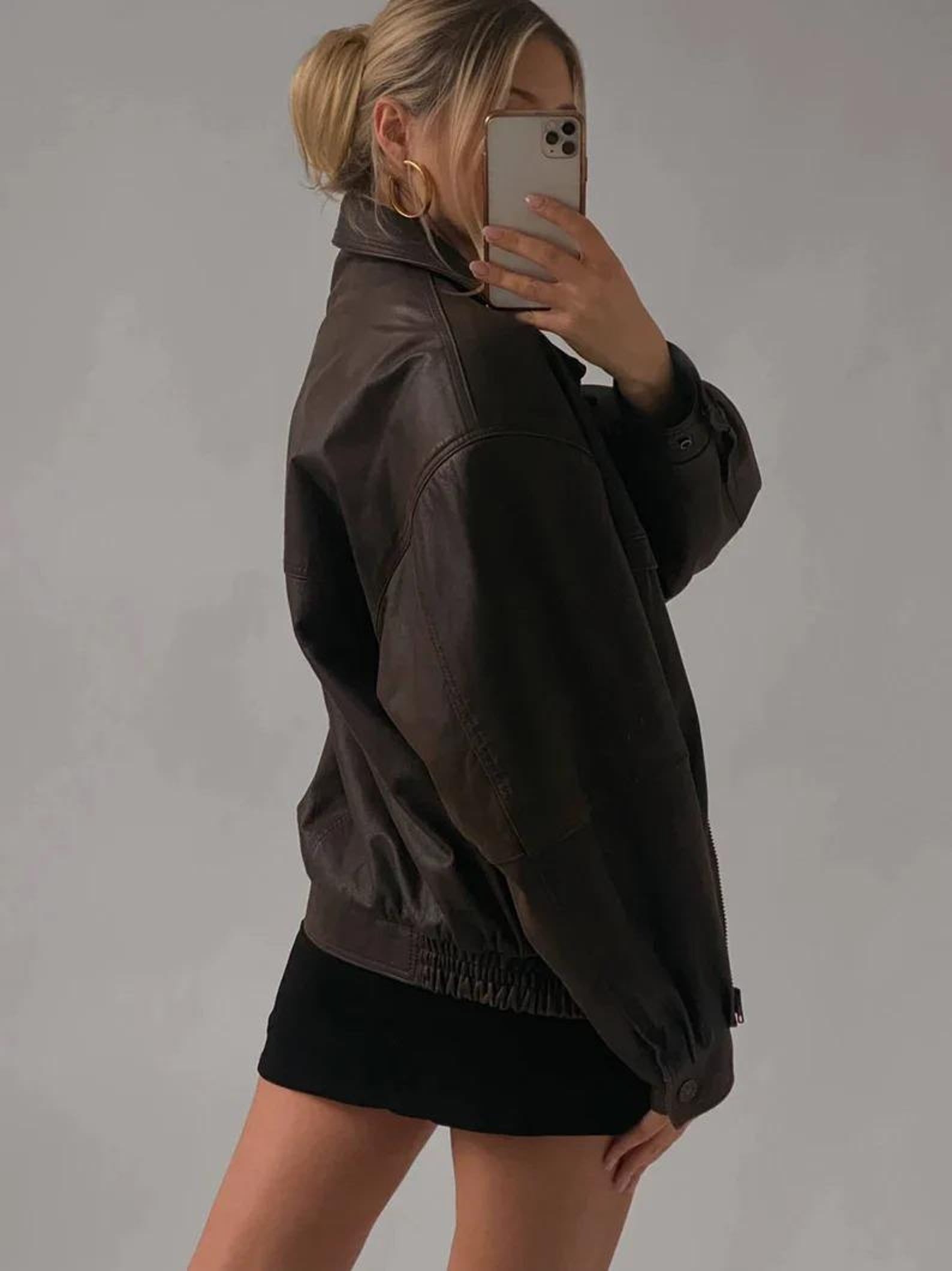Women Brown 01 Oversized Leather Jacket