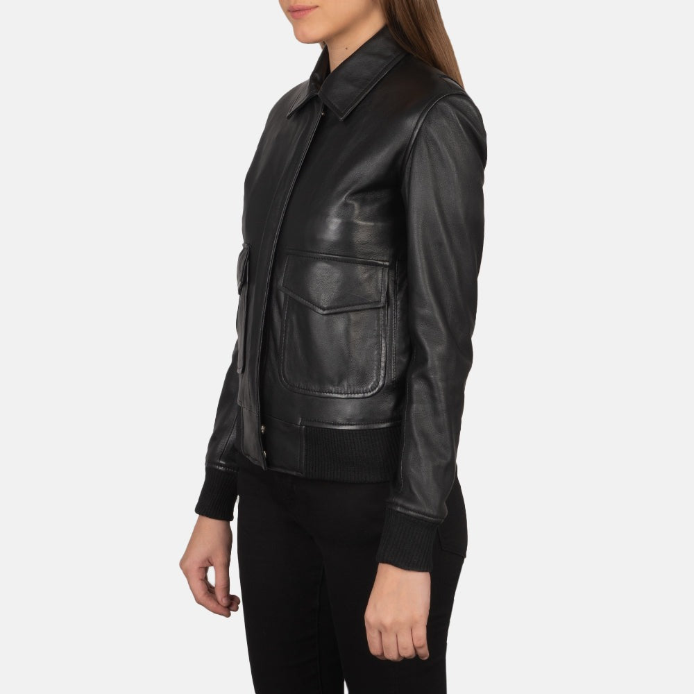 Women Black -03 Bomber  Leather Jacket