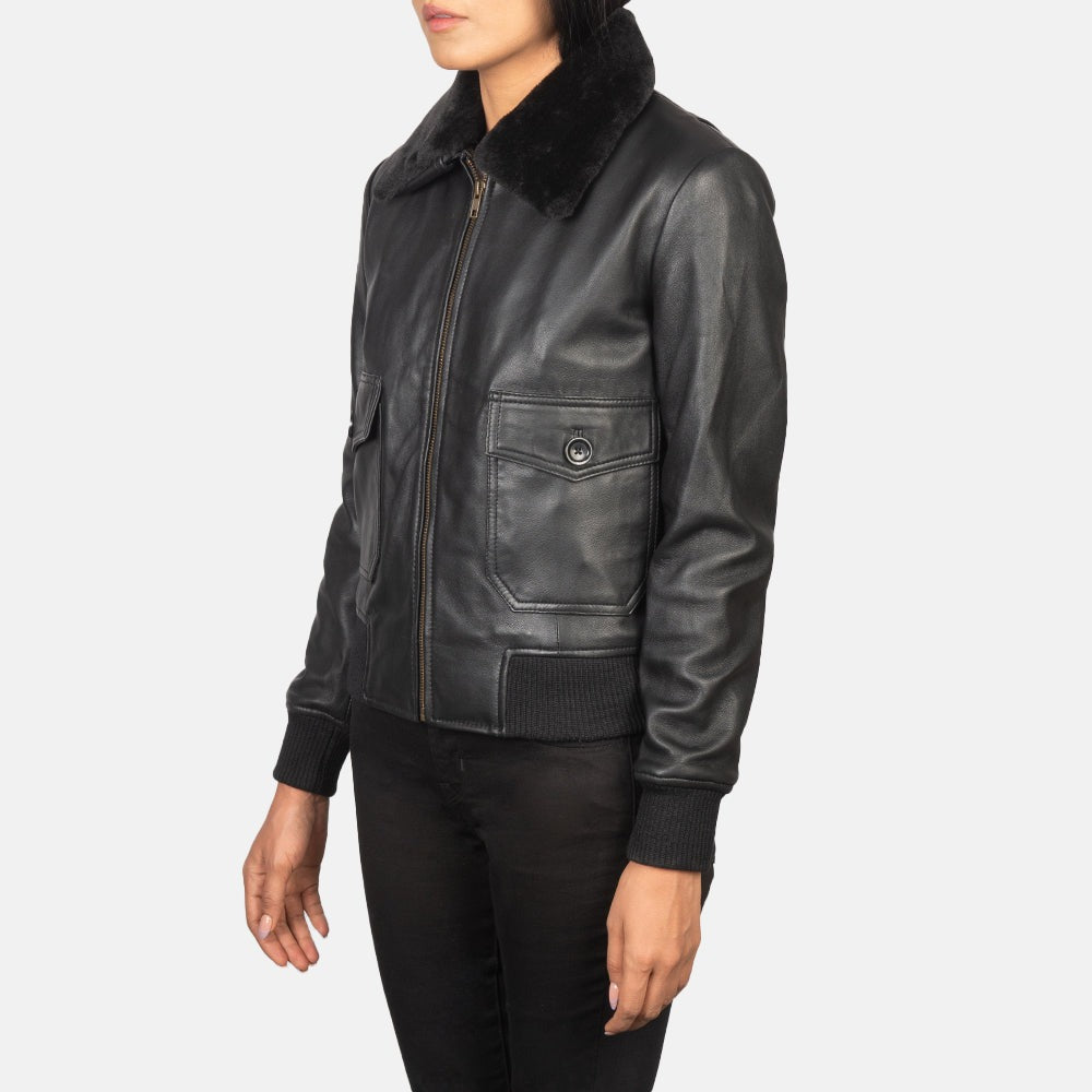 Women Black -04 Bomber  Leather Jacket