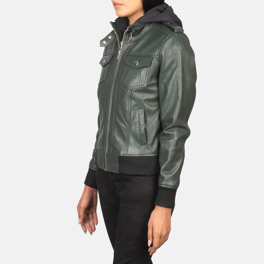 Women Green  Bomber  Leather Jacket