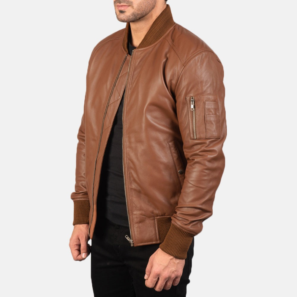 Ma-1 Brown Leather Bomber Jacket