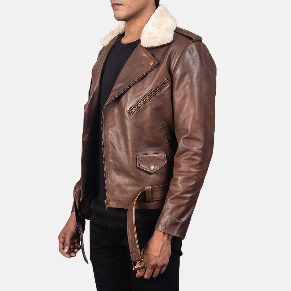 Brown Leather Biker Jacket